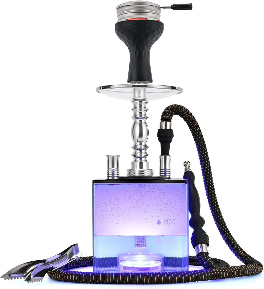 Hookah Complete Set with Everything - Kitosun Portable Travel  Shisha with Bag Include HMD Phunnel Bowl Silicone Hose Handle Ash Tray LED  Light and Tongs Supports 2hoses (Aluminum) : Health 